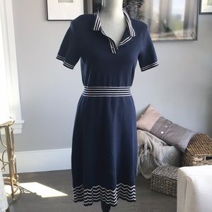 Kate Spade silk/wool navy + white nautical dress